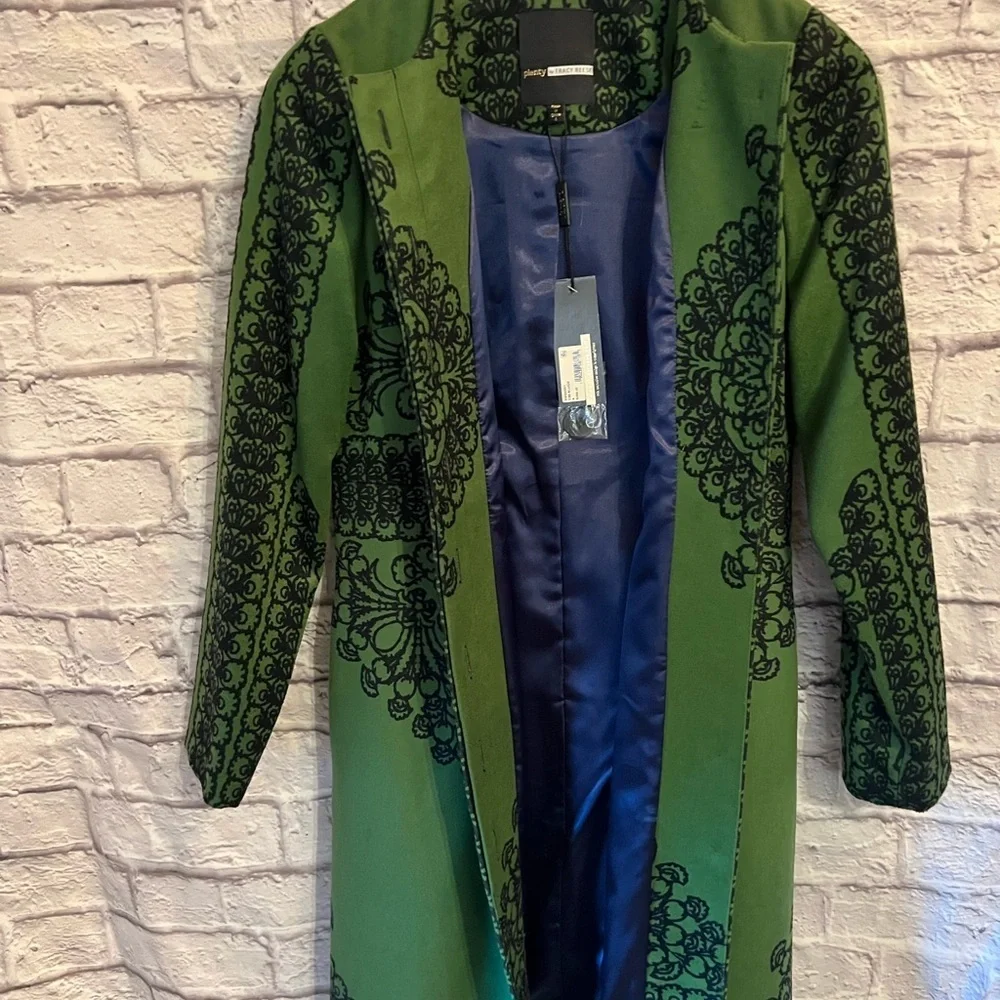 Plenty by Tracy Reese NWT size 4  button up Jacket. Green with navy  blue lining - Picture 10 of 14